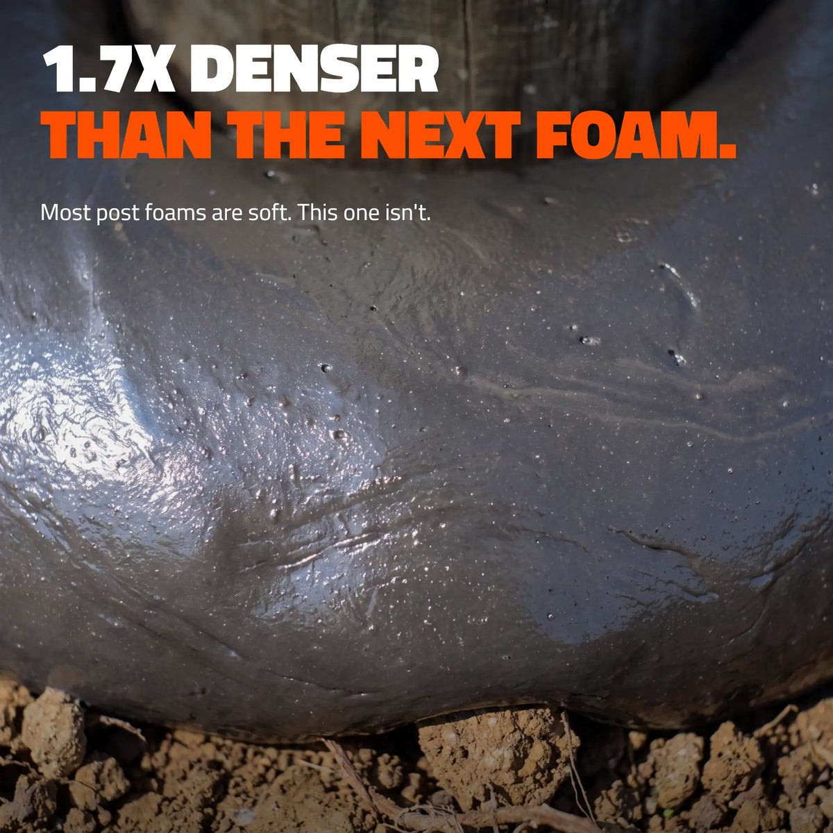 Close-up of dense charcoal-grey TuffSpec compound, 1.7 times denser than the next post foam