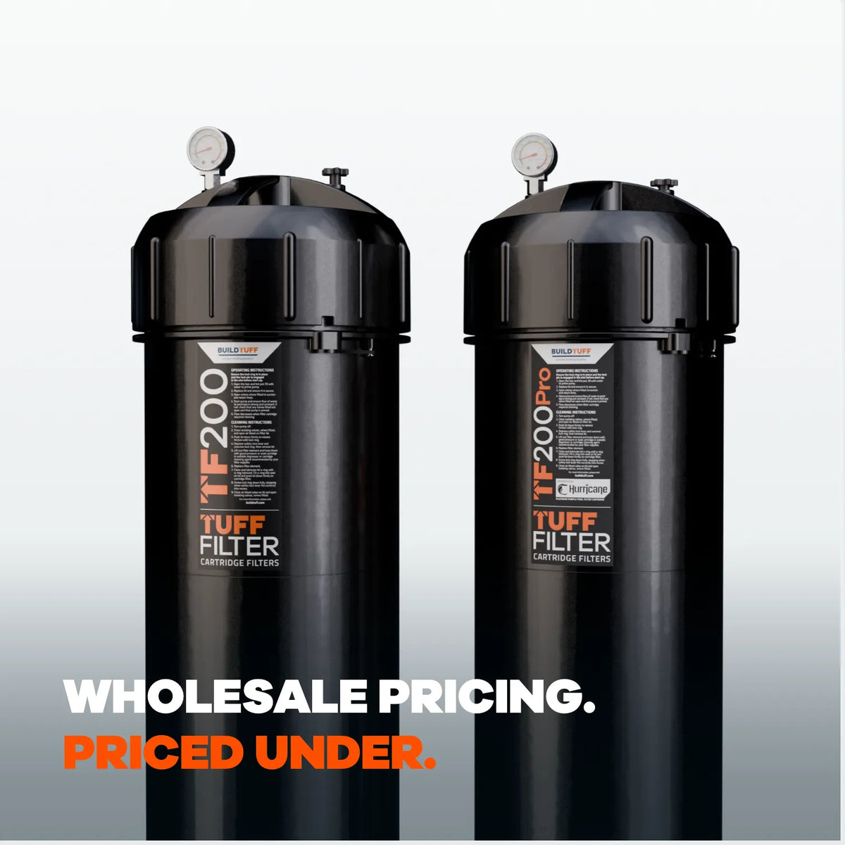 TF200 and TF200PRO TuffFilter cartridge filters side by side, available with wholesale and volume pricing