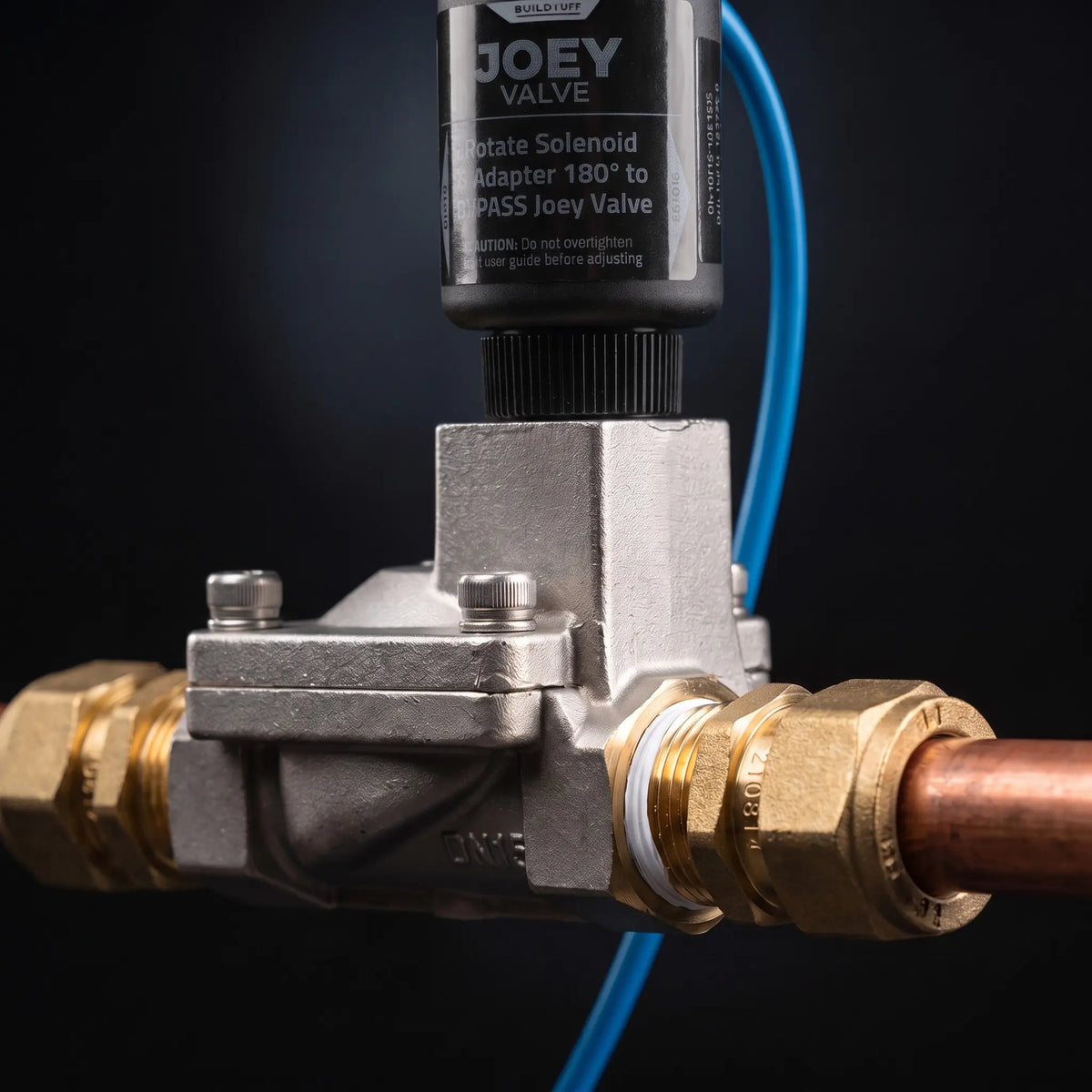 Joey Valve installed on copper pipe indoors
