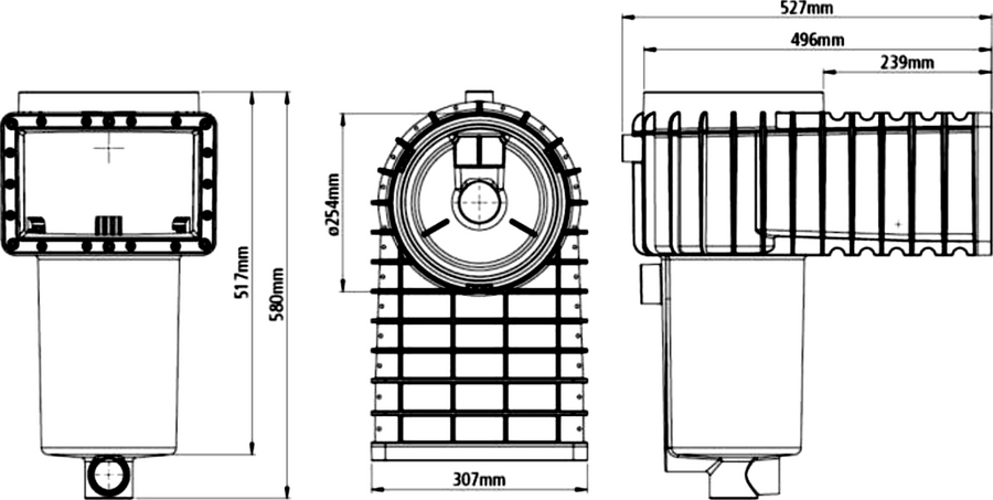 InnoSkim Extended throat dimensioned drawing