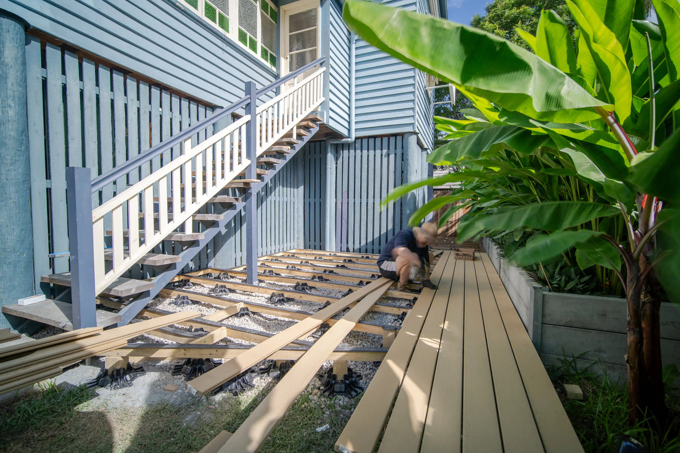 Deck half laid on a TuffBlock subframe